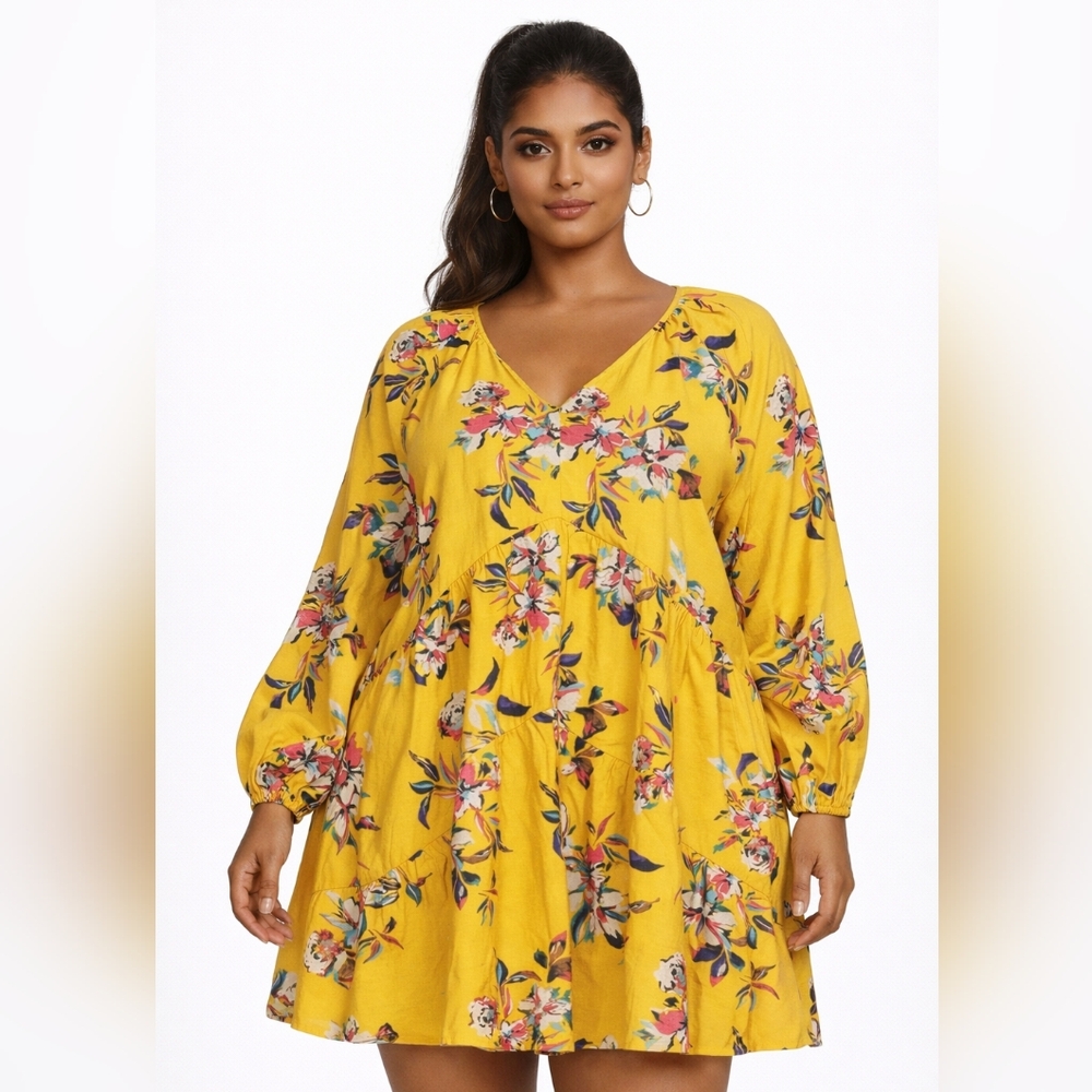 NWT Terra & Sky Peasant Relaxed Fit Long Sleeve V-Neck Shift Dress